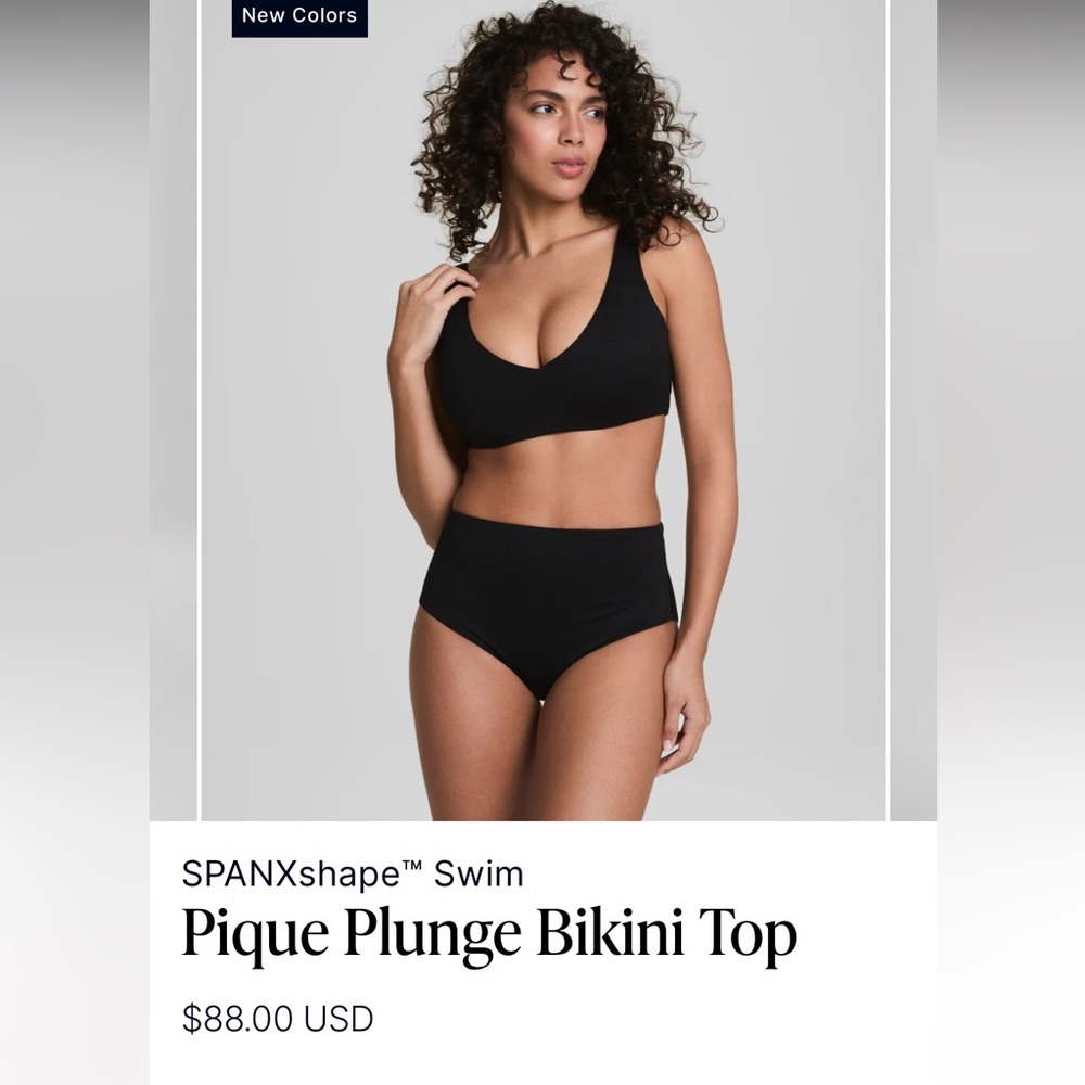 SPANX Black Pique Plunge Bikini Top Size L - Picture 3 of 6
